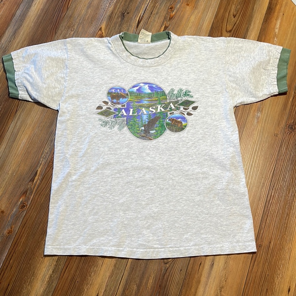90s Alaska L T-shirt USA Alore Gray Vintage Eagle Moose Bear Travel Large